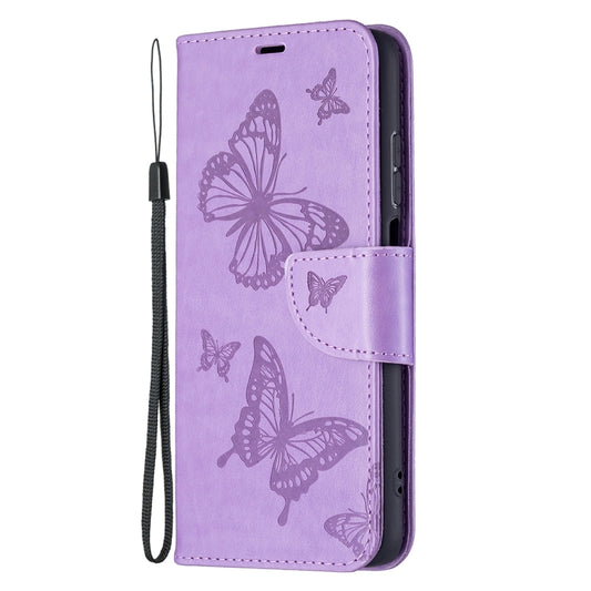 For Xiaomi Redmi 10 Two Butterflies Embossing Pattern Horizontal Flip Leather Case with Holder & Card Slot & Wallet & Lanyard(Purple) by buy2fix