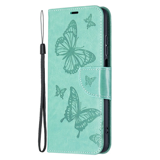 For Xiaomi Redmi 10 Two Butterflies Embossing Pattern Horizontal Flip Leather Case with Holder & Card Slot & Wallet & Lanyard(Green) by buy2fix
