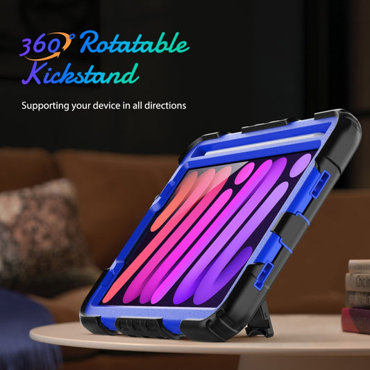 For iPad mini 2024 / mini 6 Shockproof Silicone + PC Protective Tablet Case with Holder & Shoulder Strap & Pen Slot(Blue + Black) - iPad mini 6 Cases by buy2fix | Online Shopping UK | buy2fix