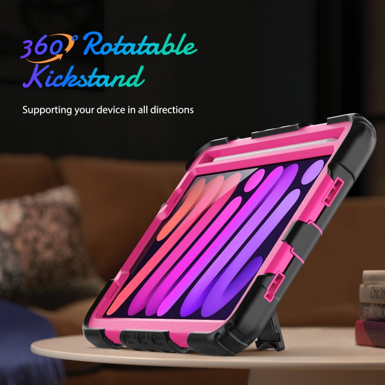 For iPad mini 2024 / mini 6 Shockproof Silicone + PC Protective Tablet Case with Holder & Shoulder Strap & Pen Slot(Rose Red + Black) - iPad mini 6 Cases by buy2fix | Online Shopping UK | buy2fix