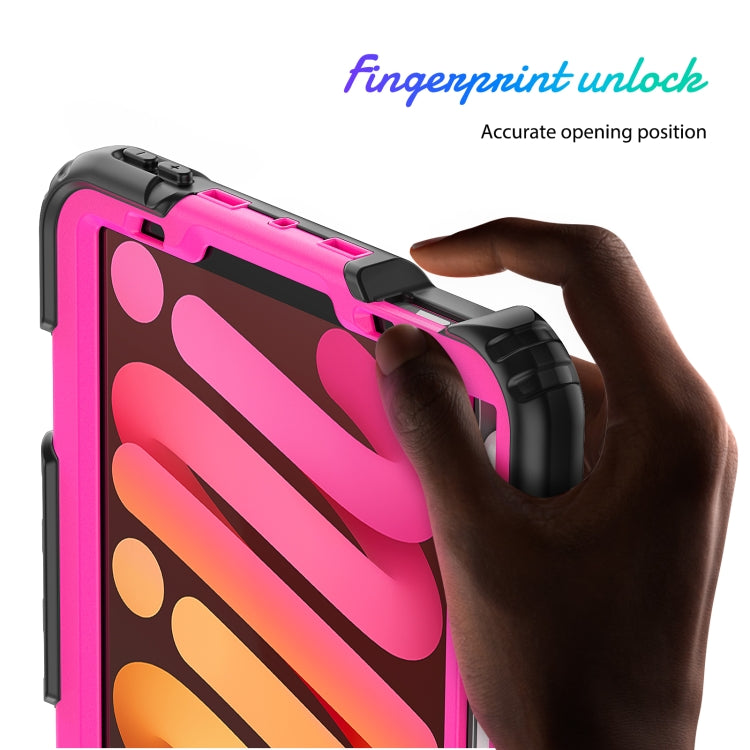 For iPad mini 2024 / mini 6 Shockproof Silicone + PC Protective Tablet Case with Holder & Shoulder Strap & Pen Slot(Rose Red + Black) - iPad mini 6 Cases by buy2fix | Online Shopping UK | buy2fix