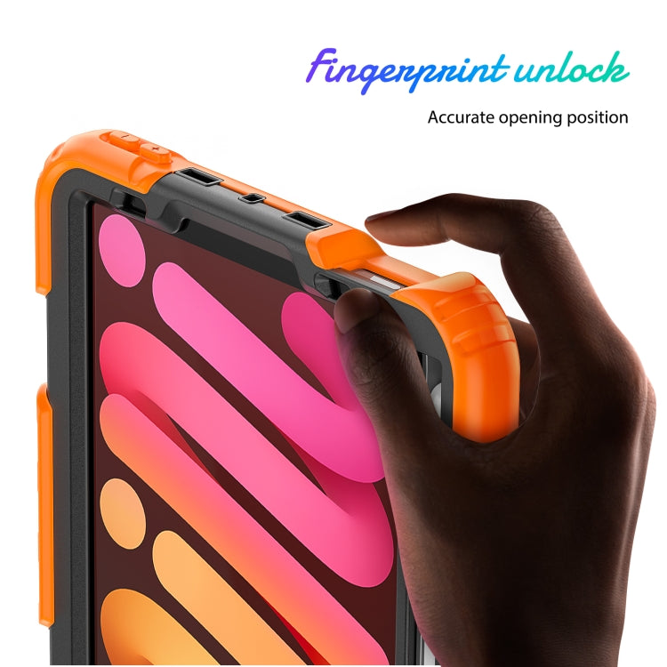 For iPad mini 2024 / mini 6 Shockproof Silicone + PC Protective Tablet Case with Holder & Shoulder Strap & Pen Slot(Black + Orange) - iPad mini 6 Cases by buy2fix | Online Shopping UK | buy2fix