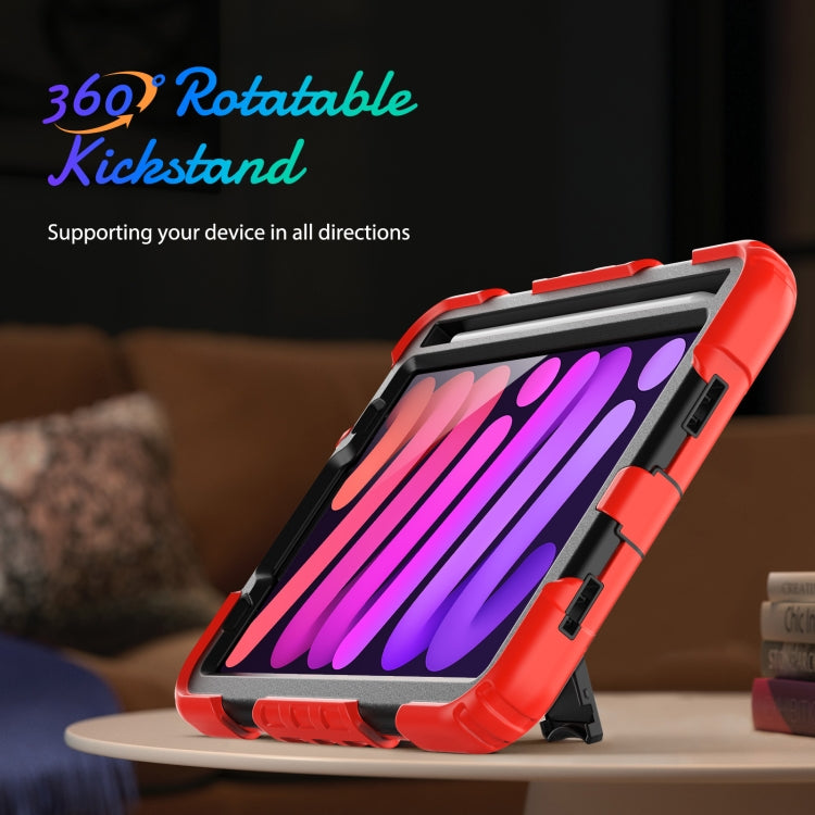 For iPad mini 2024 / mini 6 Shockproof Silicone + PC Protective Tablet Case with Holder & Shoulder Strap & Pen Slot(Black + Red) - iPad mini 6 Cases by buy2fix | Online Shopping UK | buy2fix