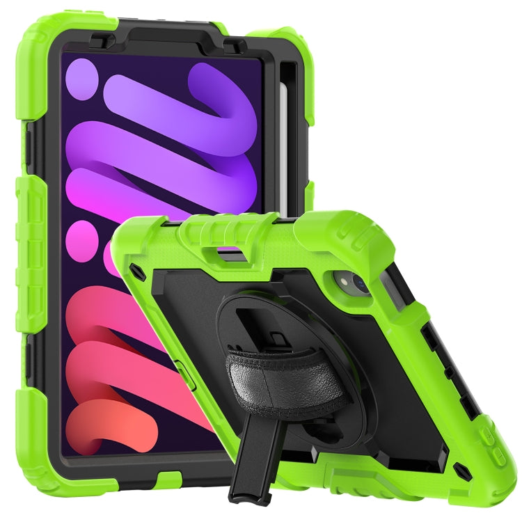For iPad mini 2024 / mini 6 Shockproof Silicone + PC Protective Tablet Case with Holder & Shoulder Strap & Pen Slot(Black + Yellow Green) - iPad mini 6 Cases by buy2fix | Online Shopping UK | buy2fix