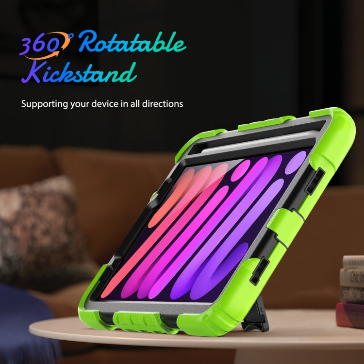 For iPad mini 2024 / mini 6 Shockproof Silicone + PC Protective Tablet Case with Holder & Shoulder Strap & Pen Slot(Black + Yellow Green) - iPad mini 6 Cases by buy2fix | Online Shopping UK | buy2fix