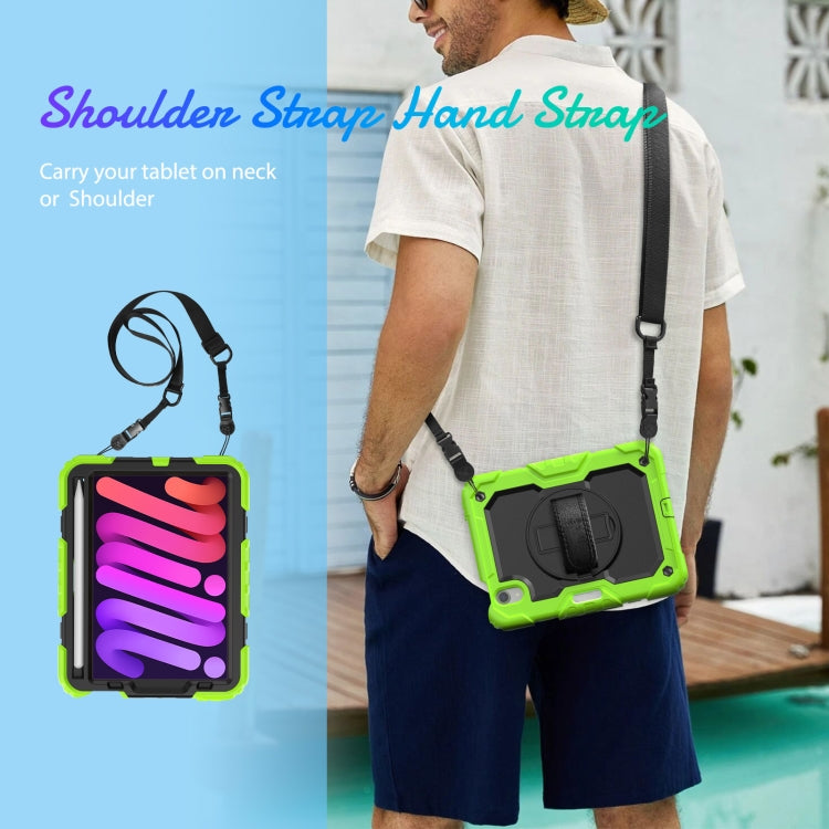 For iPad mini 2024 / mini 6 Shockproof Silicone + PC Protective Tablet Case with Holder & Shoulder Strap & Pen Slot(Black + Yellow Green) - iPad mini 6 Cases by buy2fix | Online Shopping UK | buy2fix