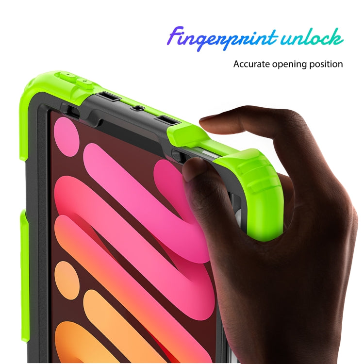 For iPad mini 2024 / mini 6 Shockproof Silicone + PC Protective Tablet Case with Holder & Shoulder Strap & Pen Slot(Black + Yellow Green) - iPad mini 6 Cases by buy2fix | Online Shopping UK | buy2fix