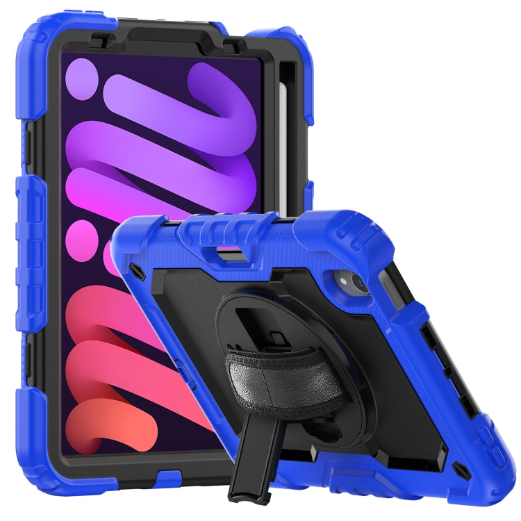 For iPad mini 2024 / mini 6 Shockproof Silicone + PC Protective Tablet Case with Holder & Shoulder Strap & Pen Slot(Black + Blue) - iPad mini 6 Cases by buy2fix | Online Shopping UK | buy2fix