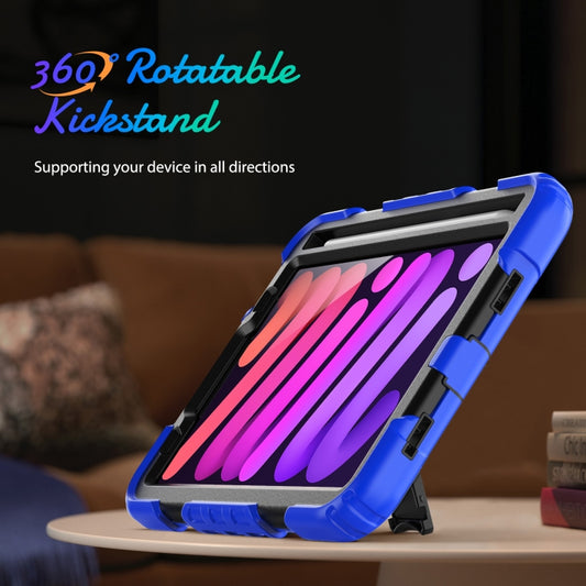 For iPad mini 2024 / mini 6 Shockproof Silicone + PC Protective Tablet Case with Holder & Shoulder Strap & Pen Slot(Black + Blue) - iPad mini 6 Cases by buy2fix | Online Shopping UK | buy2fix