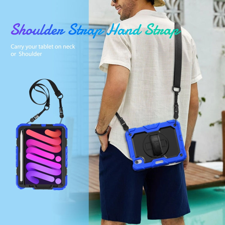 For iPad mini 2024 / mini 6 Shockproof Silicone + PC Protective Tablet Case with Holder & Shoulder Strap & Pen Slot(Black + Blue) - iPad mini 6 Cases by buy2fix | Online Shopping UK | buy2fix