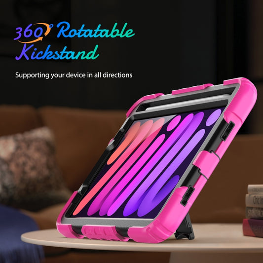For iPad mini 2024 / mini 6 Shockproof Silicone + PC Protective Tablet Case with Holder & Shoulder Strap & Pen Slot(Black + Rose Red) - iPad mini 6 Cases by buy2fix | Online Shopping UK | buy2fix