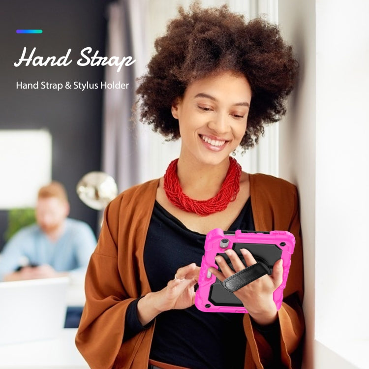 For iPad mini 2024 / mini 6 Shockproof Silicone + PC Protective Tablet Case with Holder & Shoulder Strap & Pen Slot(Black + Rose Red) - iPad mini 6 Cases by buy2fix | Online Shopping UK | buy2fix