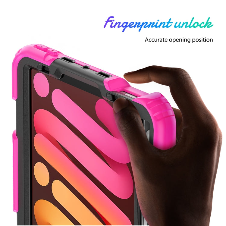 For iPad mini 2024 / mini 6 Shockproof Silicone + PC Protective Tablet Case with Holder & Shoulder Strap & Pen Slot(Black + Rose Red) - iPad mini 6 Cases by buy2fix | Online Shopping UK | buy2fix