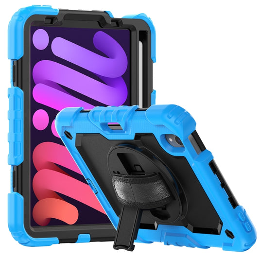 For iPad mini 2024 / mini 6 Shockproof Silicone + PC Protective Tablet Case with Holder & Shoulder Strap & Pen Slot(Black + Light Blue) - iPad mini 6 Cases by buy2fix | Online Shopping UK | buy2fix