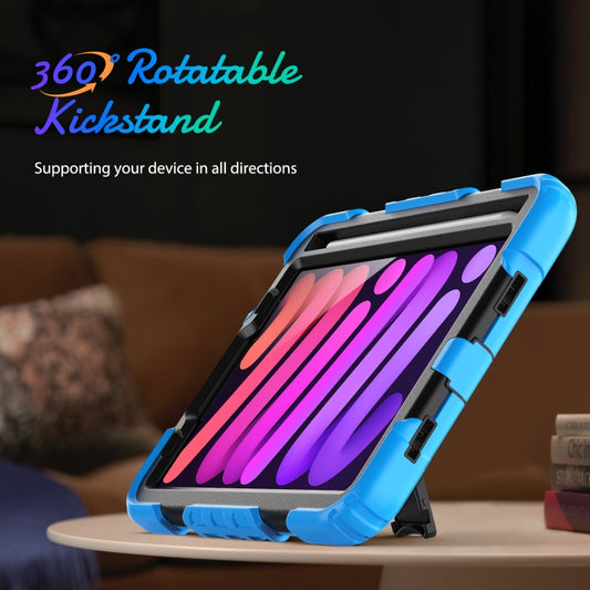 For iPad mini 2024 / mini 6 Shockproof Silicone + PC Protective Tablet Case with Holder & Shoulder Strap & Pen Slot(Black + Light Blue) - iPad mini 6 Cases by buy2fix | Online Shopping UK | buy2fix