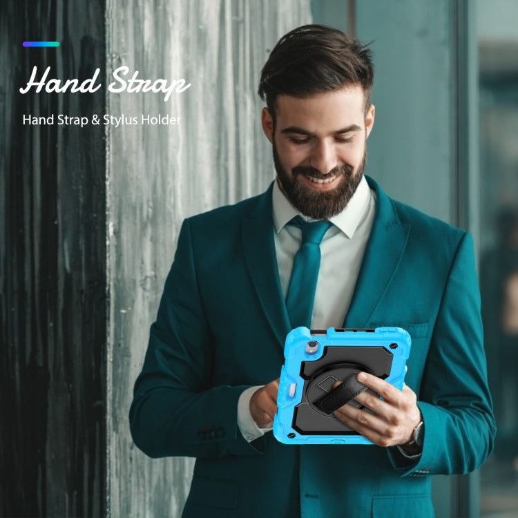 For iPad mini 2024 / mini 6 Shockproof Silicone + PC Protective Tablet Case with Holder & Shoulder Strap & Pen Slot(Black + Light Blue) - iPad mini 6 Cases by buy2fix | Online Shopping UK | buy2fix