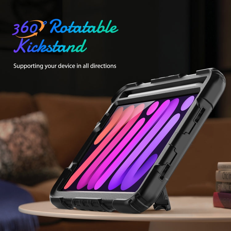 For iPad mini 2024 / mini 6 Shockproof Silicone + PC Protective Tablet Case with Holder & Shoulder Strap & Pen Slot(Black) - iPad mini 6 Cases by buy2fix | Online Shopping UK | buy2fix