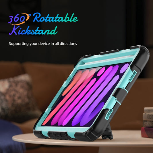 For iPad mini 2024 / mini 6 Shockproof Silicone + PC Protective Tablet Case with Holder & Shoulder Strap & Pen Slot(Light Blue + Black) - iPad mini 6 Cases by buy2fix | Online Shopping UK | buy2fix