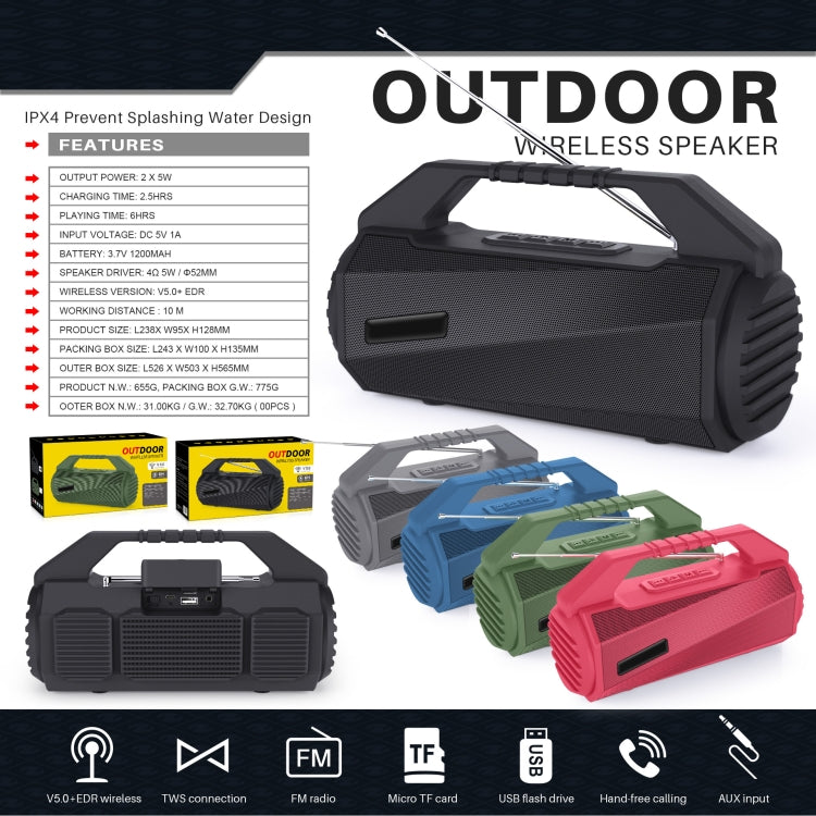 NewRixing NR-4025FM Outdoor Splash-proof Water Portable Bluetooth Speaker, Support Hands-free Call / TF Card / FM / U Disk(Red) - Desktop Speaker by NewRixing | Online Shopping UK | buy2fix