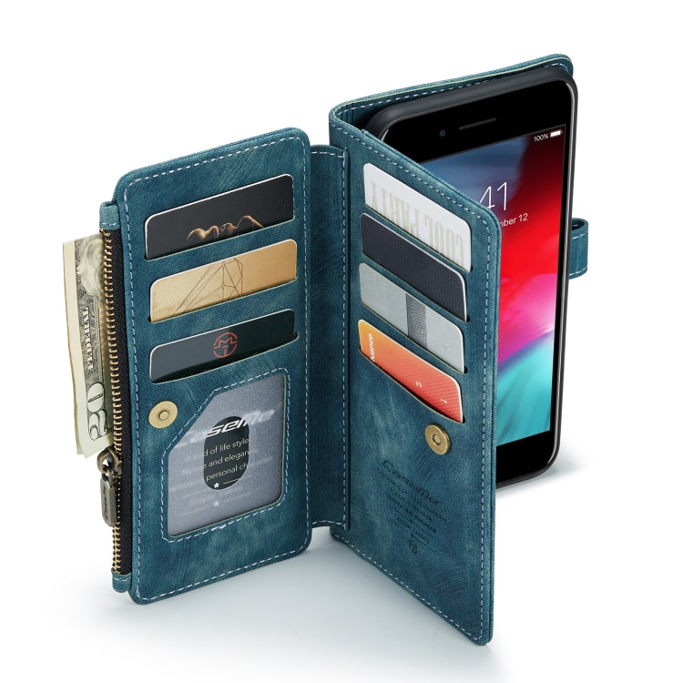 CaseMe-C30 PU + TPU Multifunctional Horizontal Flip Leather Case with Holder & Card Slot & Wallet & Zipper Pocket For iPhone 8 Plus & 7 Plus & 6 Plus(Blue) by CaseMe
