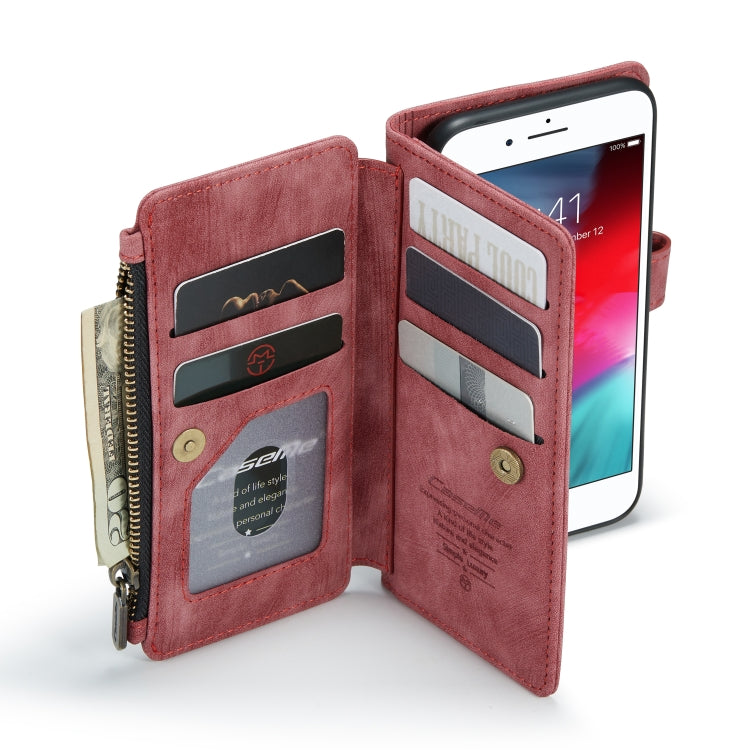 For iPhone SE 2022 / SE 2020 / 8 / 7 / 6 CaseMe-C30 PU + TPU Multifunctional Horizontal Flip Leather Case with Holder & Card Slot & Wallet & Zipper Pocke(Red) by CaseMe