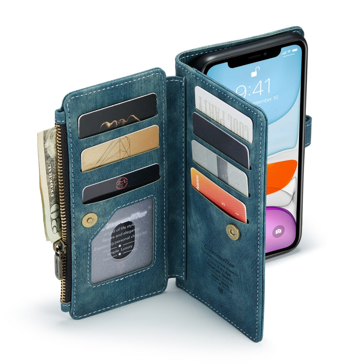 For iPhone 11 CaseMe-C30 PU + TPU Multifunctional Horizontal Flip Leather Case with Holder & Card Slot & Wallet & Zipper Pocket (Blue) by CaseMe