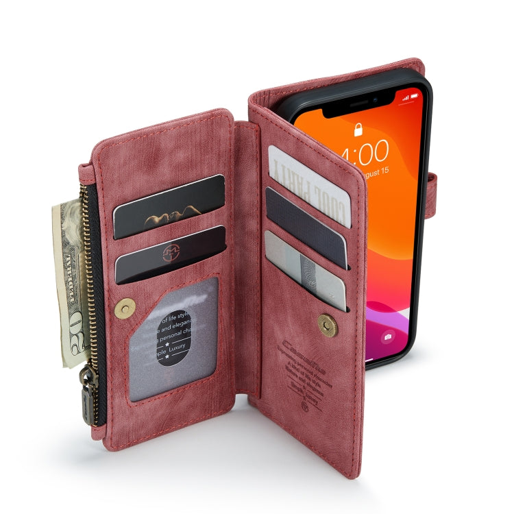 For iPhone 12 / 12 Pro CaseMe-C30 PU + TPU Multifunctional Horizontal Flip Leather Case with Holder & Card Slot & Wallet & Zipper Pocket(Red) by CaseMe