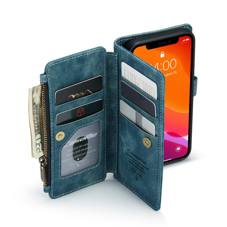 For iPhone 12 / 12 Pro CaseMe-C30 PU + TPU Multifunctional Horizontal Flip Leather Case with Holder & Card Slot & Wallet & Zipper Pocket(Blue) - iPhone 12 / 12 Pro Cases by CaseMe | Online Shopping UK | buy2fix