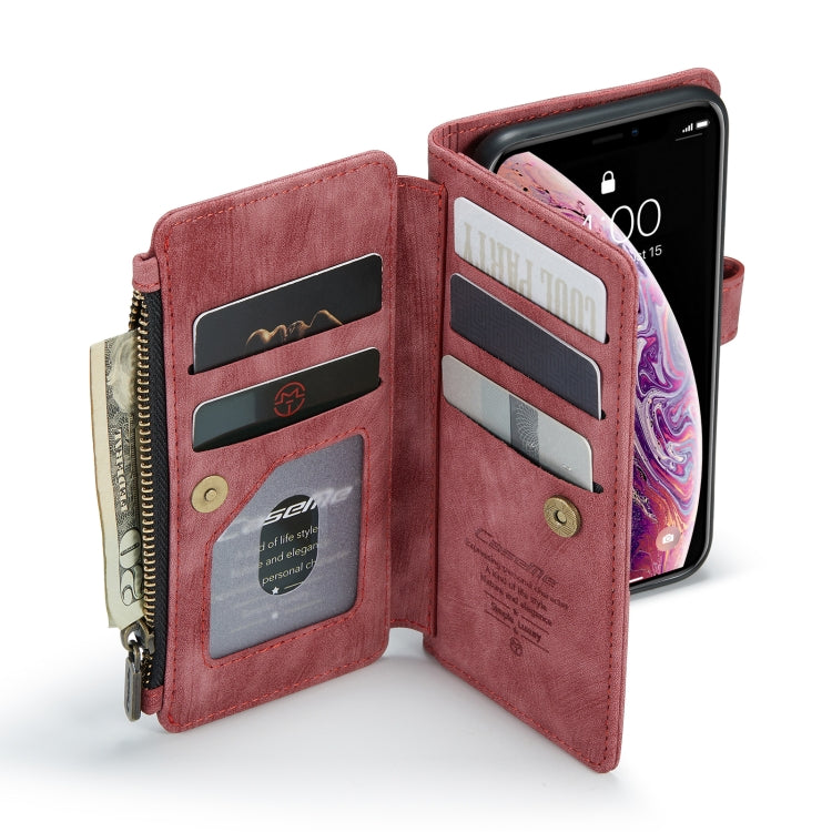 For iPhone X / XS CaseMe-C30 PU + TPU Multifunctional Horizontal Flip Leather Case with Holder & Card Slot & Wallet & Zipper Pocket(Red) by CaseMe