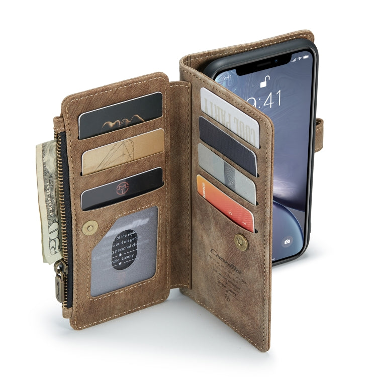 For iPhone XR CaseMe-C30 PU + TPU Multifunctional Horizontal Flip Leather Case with Holder & Card Slot & Wallet & Zipper Pocket(Brown) by CaseMe