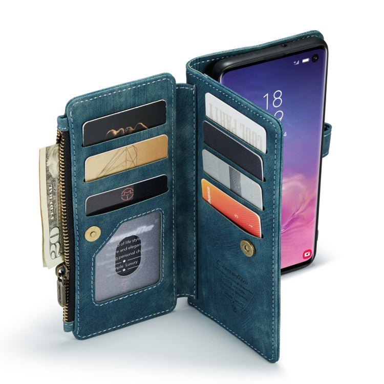 For Samsung Galaxy S10 CaseMe-C30 PU + TPU Multifunctional Horizontal Flip Leather Case with Holder & Card Slot & Wallet & Zipper Pocket(Blue) by CaseMe