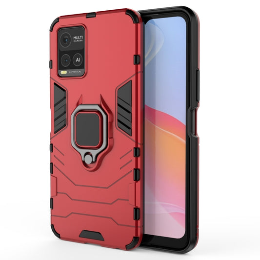For vivo Y21 Shockproof PC + TPU Protective Case with Magnetic Ring Holder(Red) by buy2fix