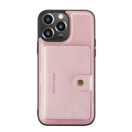 For iPhone 13 Pro JEEHOOD Retro Magnetic Detachable Protective Case with Wallet & Card Slot & Holder (Pink) by JEEHOOD