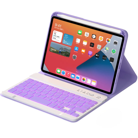 HK006D Square Keys Detachable Bluetooth Candy Color Keyboard Leather Tablet Case with Colorful Backlight & Holder for iPad mini 6(Light Purple) by buy2fix