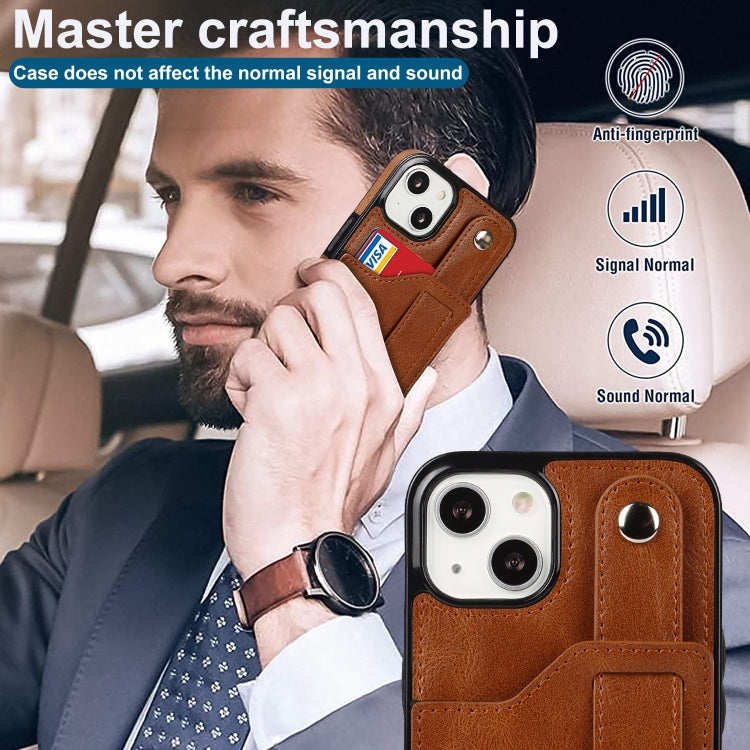 For iPhone 13 mini Crazy Horse Texture Shockproof TPU + PU Leather Case with Card Slot & Wrist Strap Holder (Brown) by buy2fix