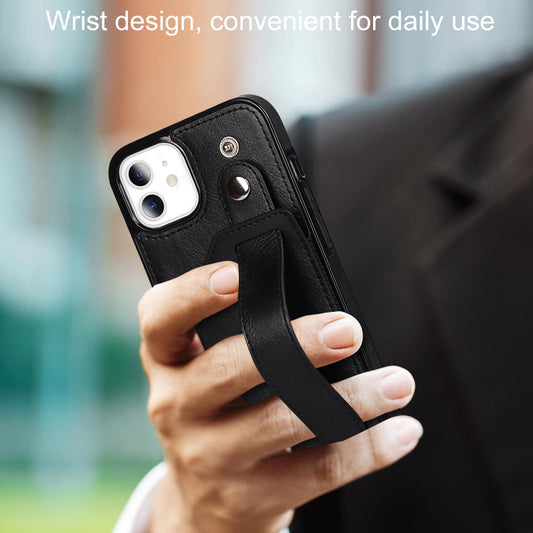 For iPhone 11 Crazy Horse Texture Shockproof TPU + PU Leather Case with Card Slot & Wrist Strap Holder (Black) by buy2fix