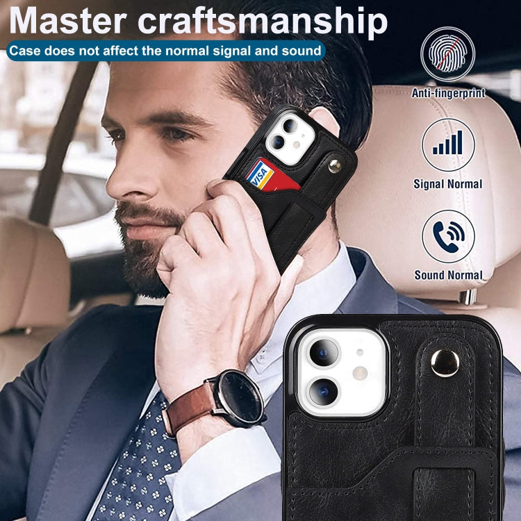 For iPhone 11 Crazy Horse Texture Shockproof TPU + PU Leather Case with Card Slot & Wrist Strap Holder (Black) by buy2fix