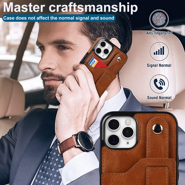 For iPhone 11 Pro Max Crazy Horse Texture Shockproof TPU + PU Leather Case with Card Slot & Wrist Strap Holder (Brown) by buy2fix