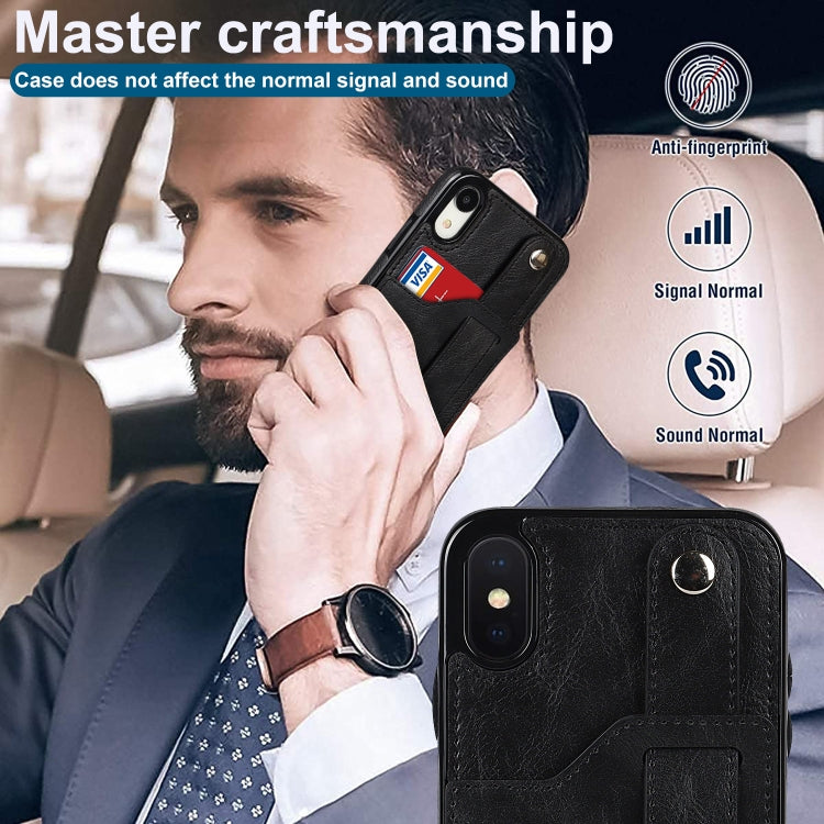 For iPhone XS Max Crazy Horse Texture Shockproof TPU + PU Leather Case with Card Slot & Wrist Strap Holder(Black) by buy2fix