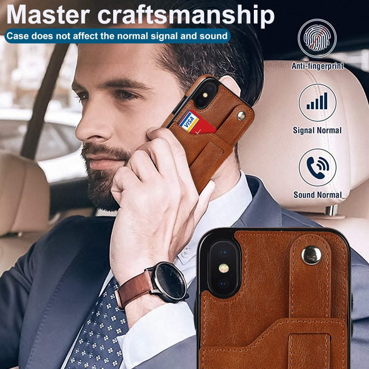 For iPhone XS Max Crazy Horse Texture Shockproof TPU + PU Leather Case with Card Slot & Wrist Strap Holder(Brown) by buy2fix