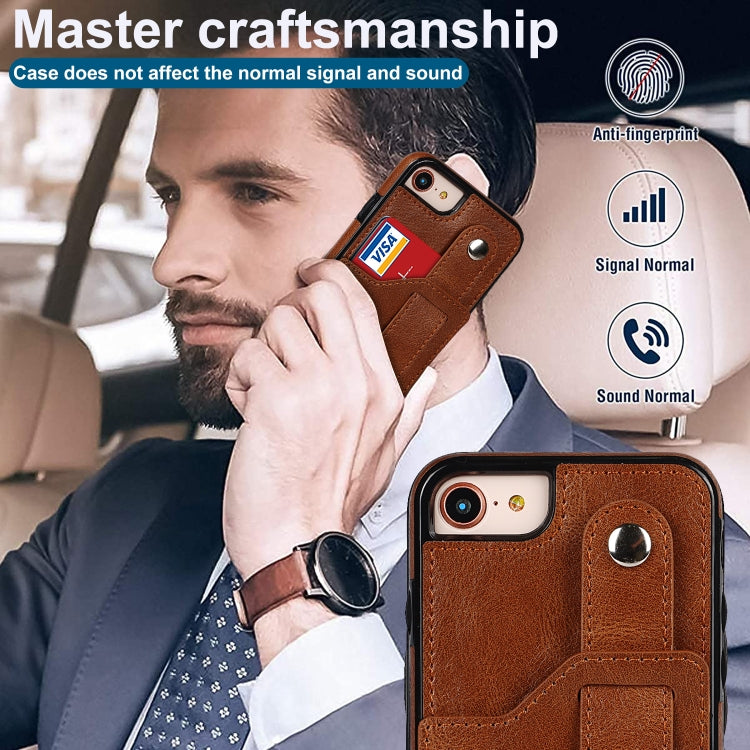 For iPhone SE 2022 / SE 2020 / 8 / 7 Crazy Horse Texture Leather Back Case with Card Slot & Wrist Strap(Brown) by buy2fix