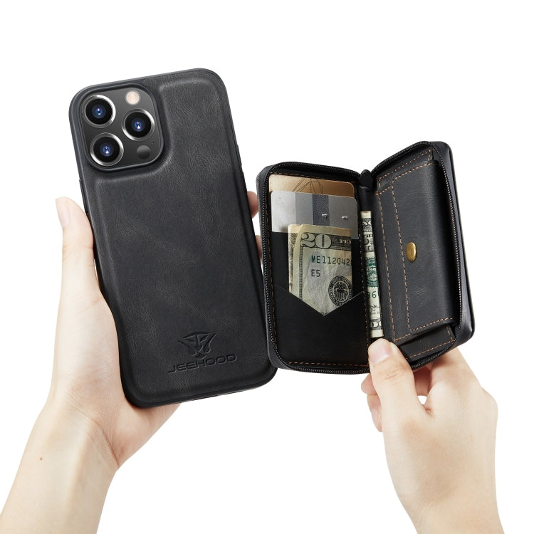 For iPhone 13 Pro Max JEEHOOD Magnetic Zipper Horizontal Flip Leather Case with Holder & Card Slot & Wallet (Black) - iPhone 13 Pro Max Cases by JEEHOOD | Online Shopping UK | buy2fix