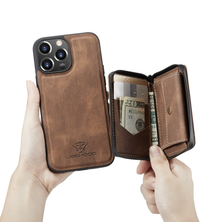 For iPhone 13 Pro Max JEEHOOD Magnetic Zipper Horizontal Flip Leather Case with Holder & Card Slot & Wallet (Brown) - iPhone 13 Pro Max Cases by JEEHOOD | Online Shopping UK | buy2fix