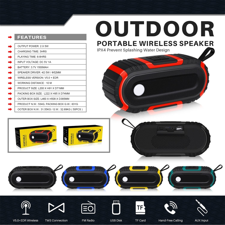 NewRixing NR-5016 Outdoor Splash-proof Water Bluetooth Speaker, Support Hands-free Call / TF Card / FM / U Disk(Blue) - Desktop Speaker by NewRixing | Online Shopping UK | buy2fix