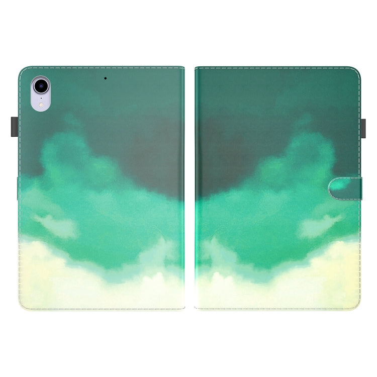 For iPad mini 2024 / mini 6 Watercolor Pattern Skin Feel Magnetic Horizontal Flip PU Leather Tablet Case with Holder & Card Slots & Photo Frame(Cyan Green) - iPad mini 6 Cases by buy2fix | Online Shopping UK | buy2fix