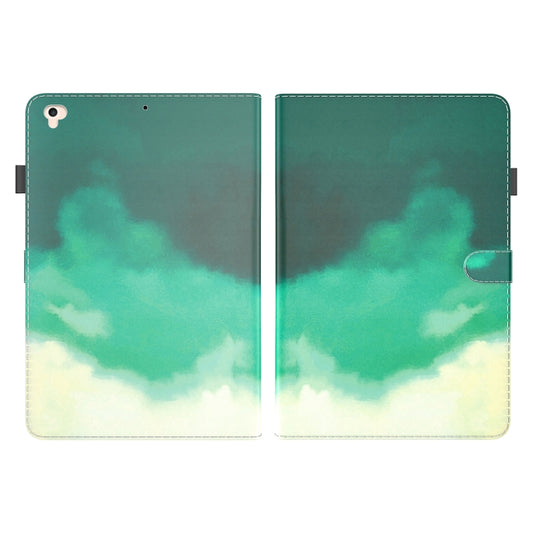 Watercolor Pattern Skin Feel Magnetic Horizontal Flip PU Leather Case with Holder & Card Slots & Photo Frame & Sleep / Wake-up Function For iPad 9.7 (2018 & 2017) / Air 2 / Air(Cyan Green) by buy2fix