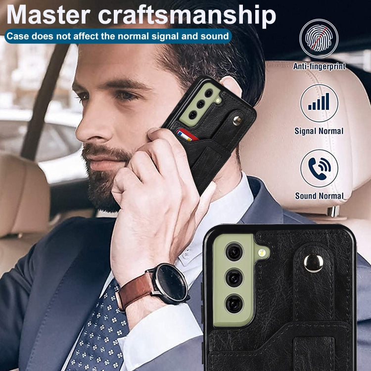 For Samsung Galaxy S21 FE Crazy Horse Texture Shockproof TPU + PU Leather Case with Card Slot & Wrist Strap Holder(Black) by buy2fix