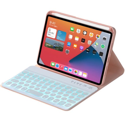 HY006D Round Keys Detachable Bluetooth Keyboard Leather Tablet Case with Colorful Backlight & Holder for iPad mini 6(Pink) by buy2fix