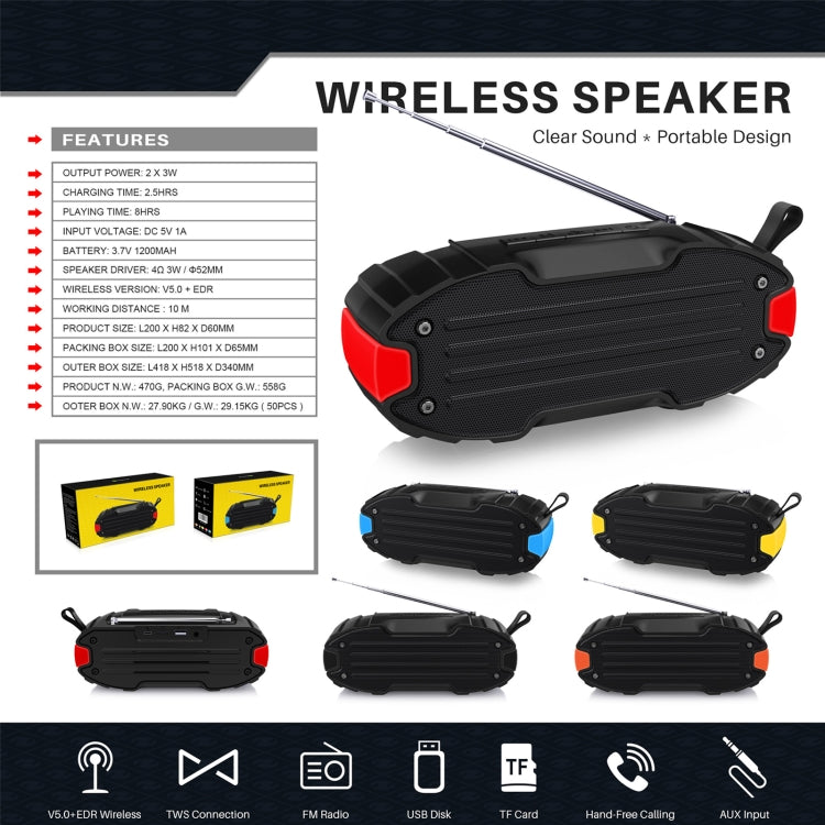 New Rixing NR-907FM TWS Outdoor Bluetooth Speaker Support Hands-free Call / FM with Handle & Antenna(Black) - Desktop Speaker by NewRixing | Online Shopping UK | buy2fix