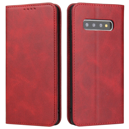 For Samsung Galaxy S10+ Calf Texture Magnetic Horizontal Flip Leather Case with Holder & Card Slots & Wallet(Red) by buy2fix